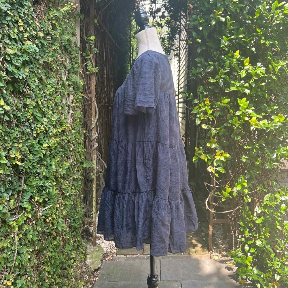 FRANCESCA’S Mi Ami Navy Babydoll Tiered Ruffled Lined Mini Dress Size S Boho - Picture 5 of 14